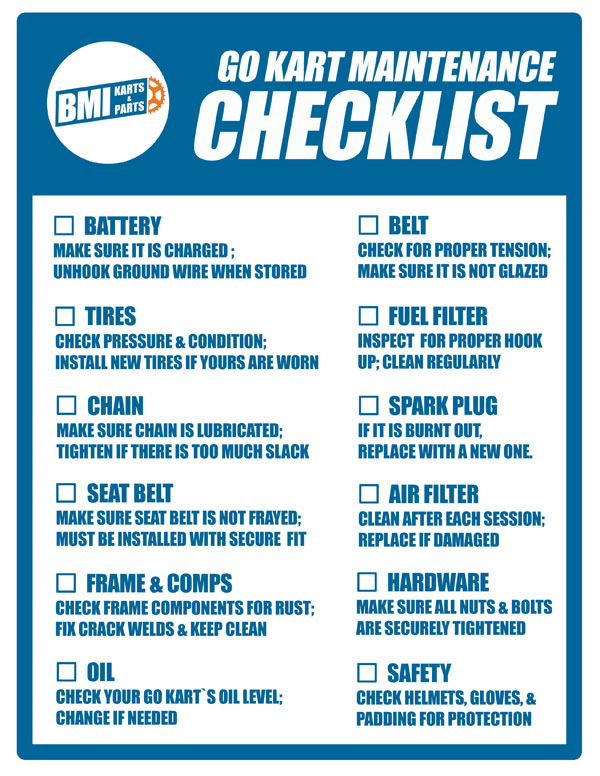 Go Kart Maintenance Checklist